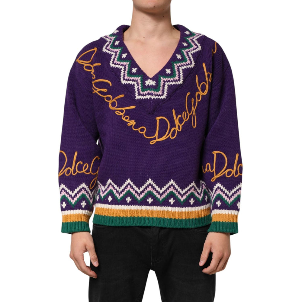 Dolce & Gabbana Purple Wool DG Logo Men Knit Pullover Sweater TSH90257-M