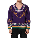 Dolce & Gabbana Purple Wool DG Logo Men Knit Pullover Sweater TSH90257-M