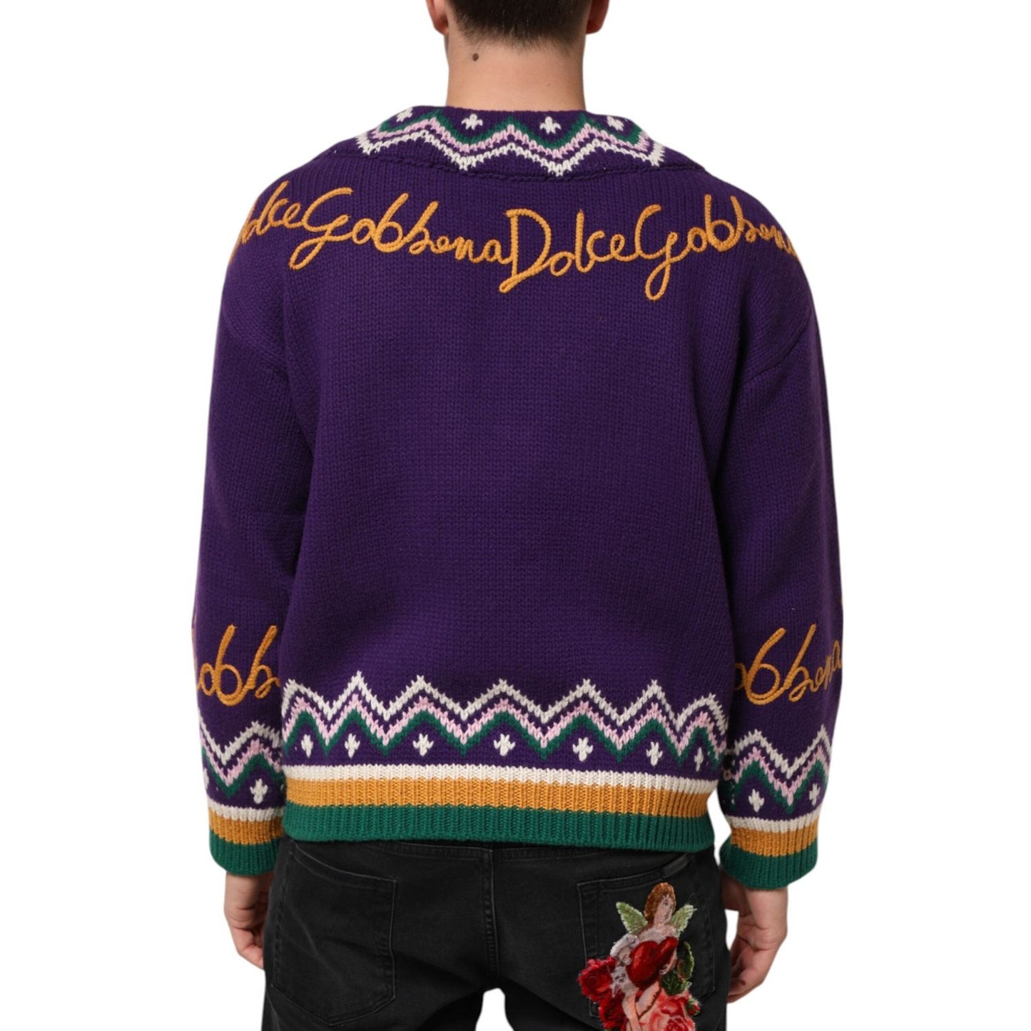 Dolce & Gabbana Purple Wool DG Logo Men Knit Pullover Sweater TSH90257-M
