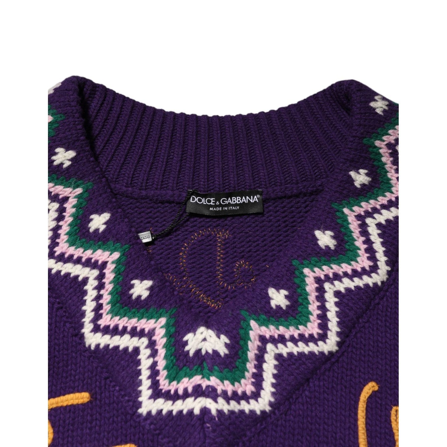Dolce & Gabbana Purple Wool DG Logo Men Knit Pullover Sweater TSH90257-M
