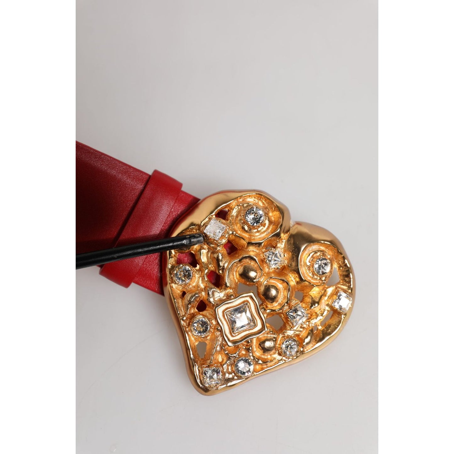 Dolce & Gabbana Red Calf Leather Embellished Metal Buckle Belt WMB521-75