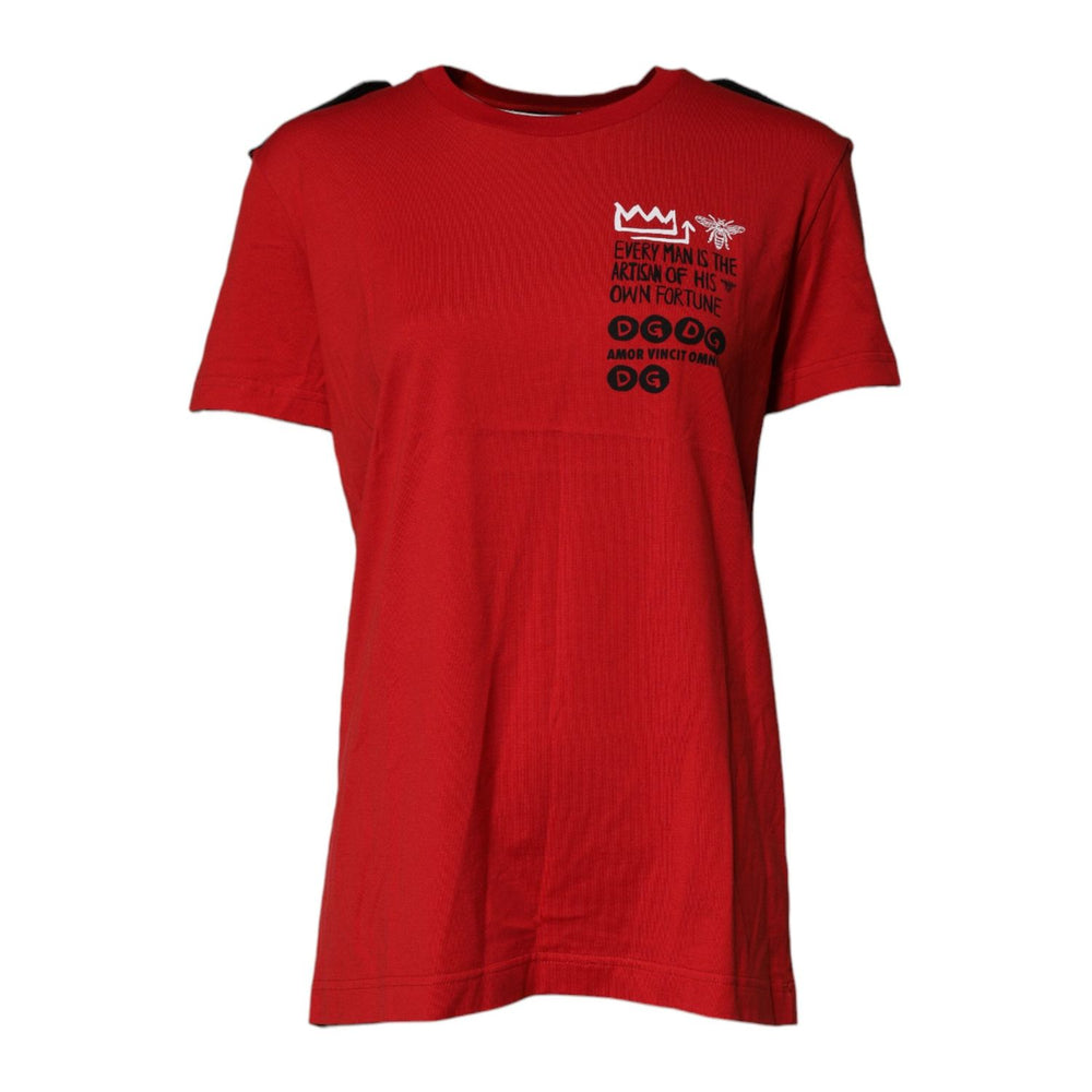 Dolce & Gabbana Red Cotton Graphic Print Crew Neck T-shirt TSH87139-46
