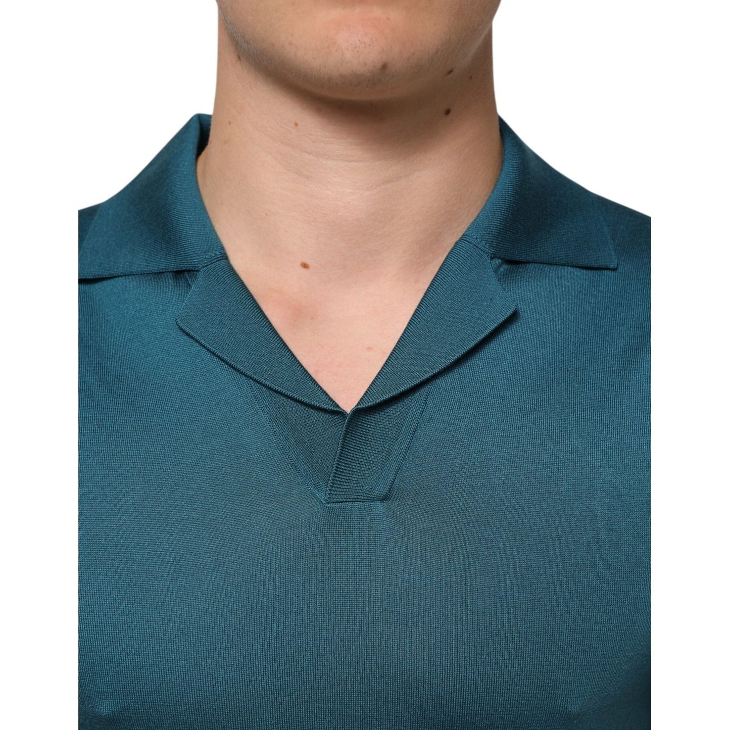 Dolce & Gabbana Teal Blue Silk Collar Short Sleeve Polo T-shirt TSH91071-46