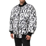 Dolce & Gabbana White Black Graffiti Logo Puffer Bomber Jacket JKT41522-L