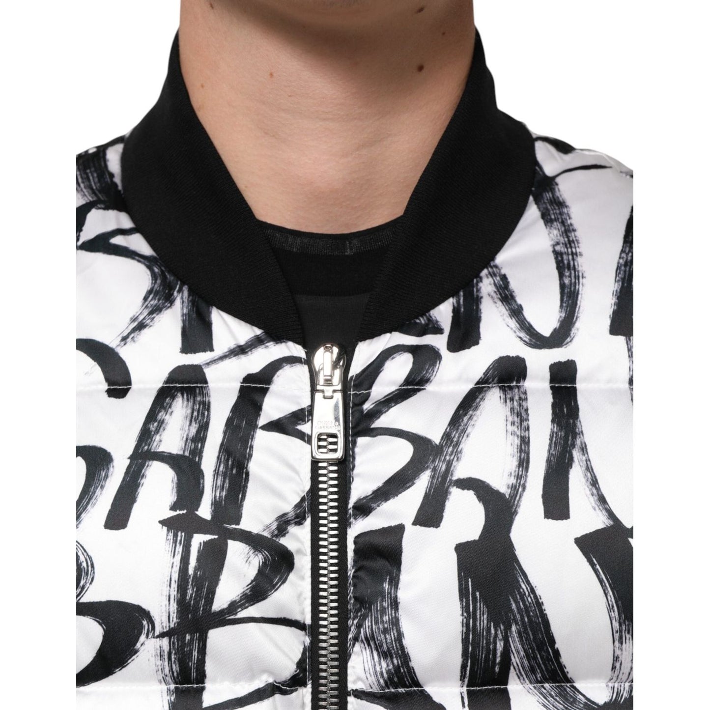 Dolce & Gabbana White Black Graffiti Logo Puffer Bomber Jacket JKT41522-L