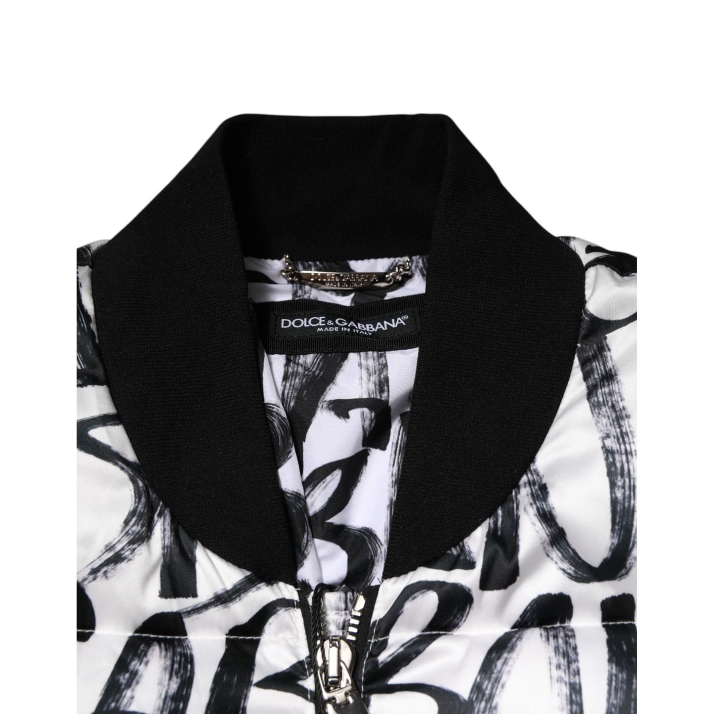 Dolce & Gabbana White Black Graffiti Logo Puffer Bomber Jacket JKT41522-L