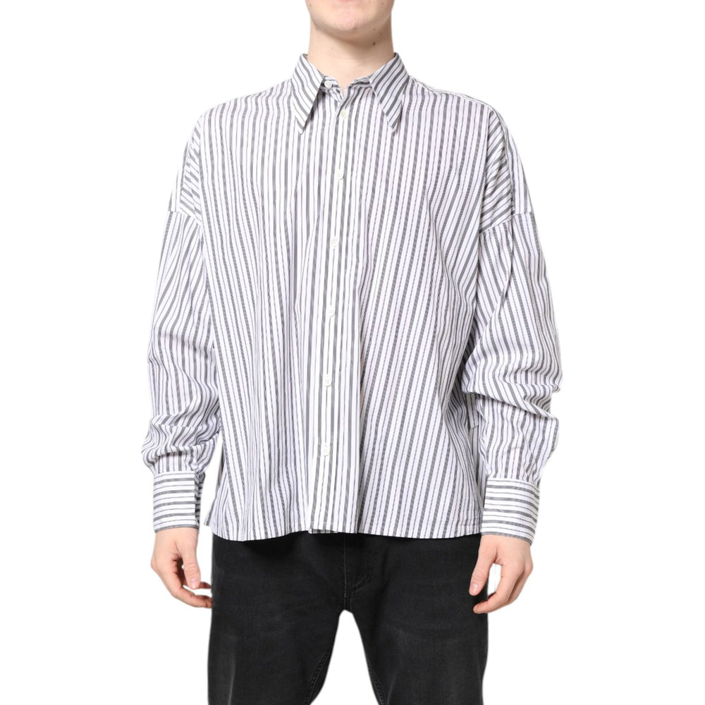 Dolce & Gabbana White Black Stripe Button Down Casual Shirt TSH87838-40