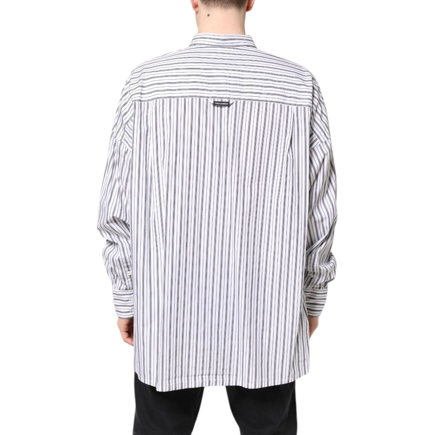 Dolce & Gabbana White Black Stripe Button Down Casual Shirt TSH87838-40