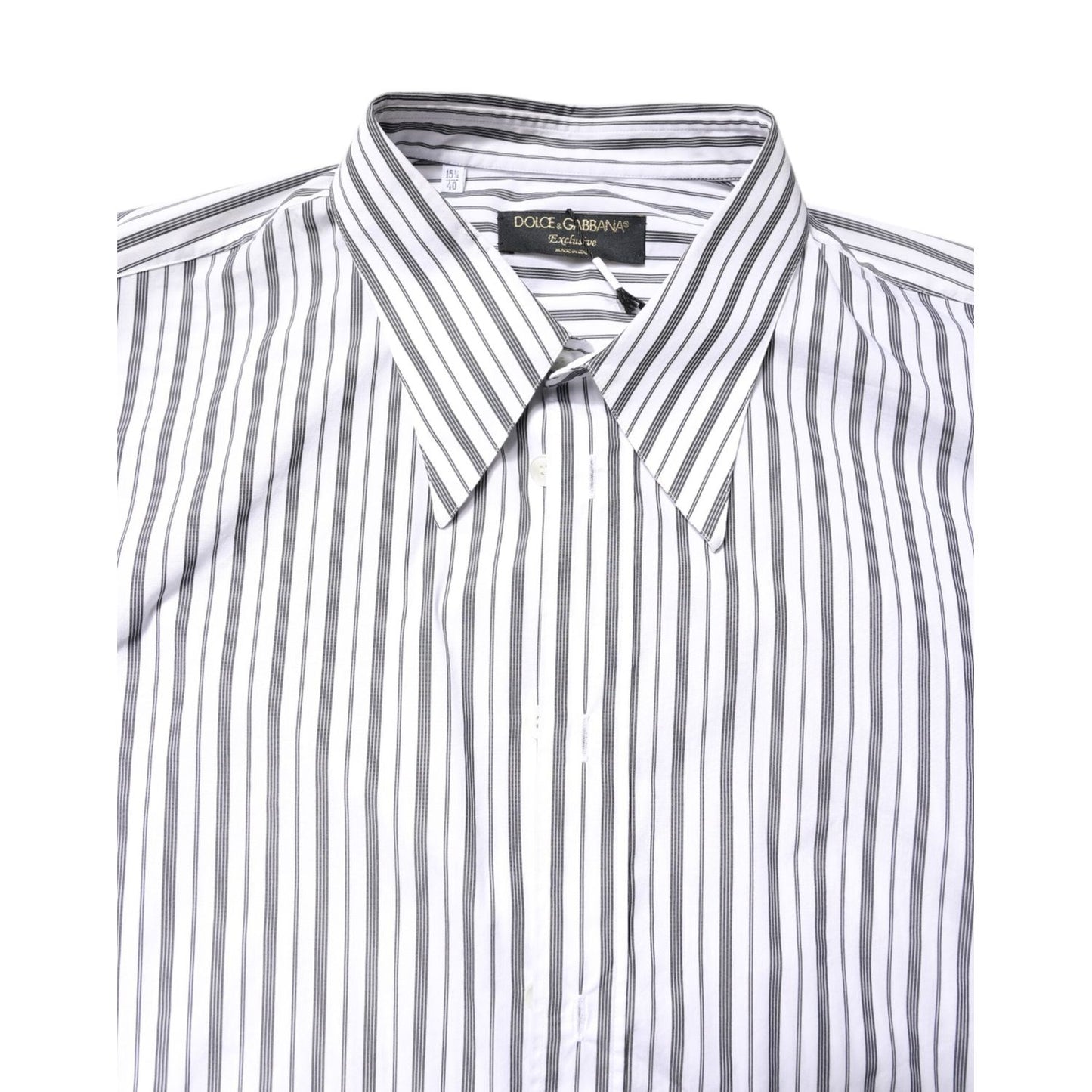 Dolce & Gabbana White Black Stripe Button Down Casual Shirt TSH87838-40