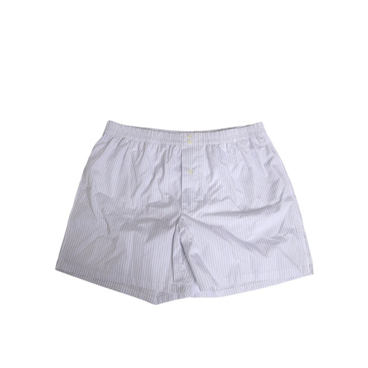 Dolce & Gabbana White Blue Cotton Striped Button Fly Shorts Swimwear