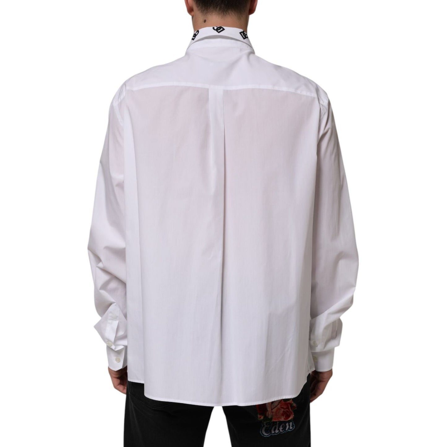 Dolce & Gabbana White Cotton Black DG Logo Long Sleeve Shirt TSH90809-45