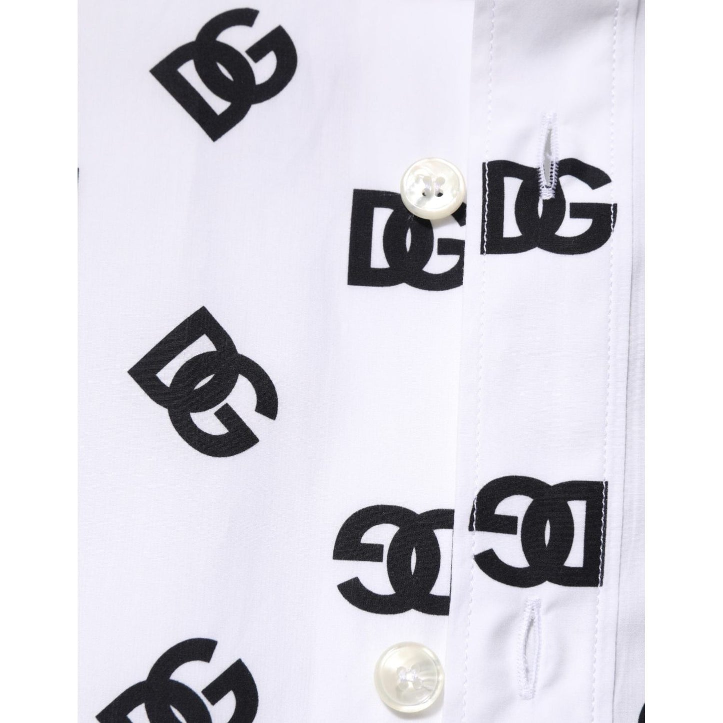 Dolce & Gabbana White Cotton Black DG Logo Long Sleeve Shirt TSH90809-45