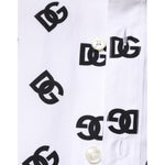 Dolce & Gabbana White Cotton Black DG Logo Long Sleeve Shirt TSH90809-45