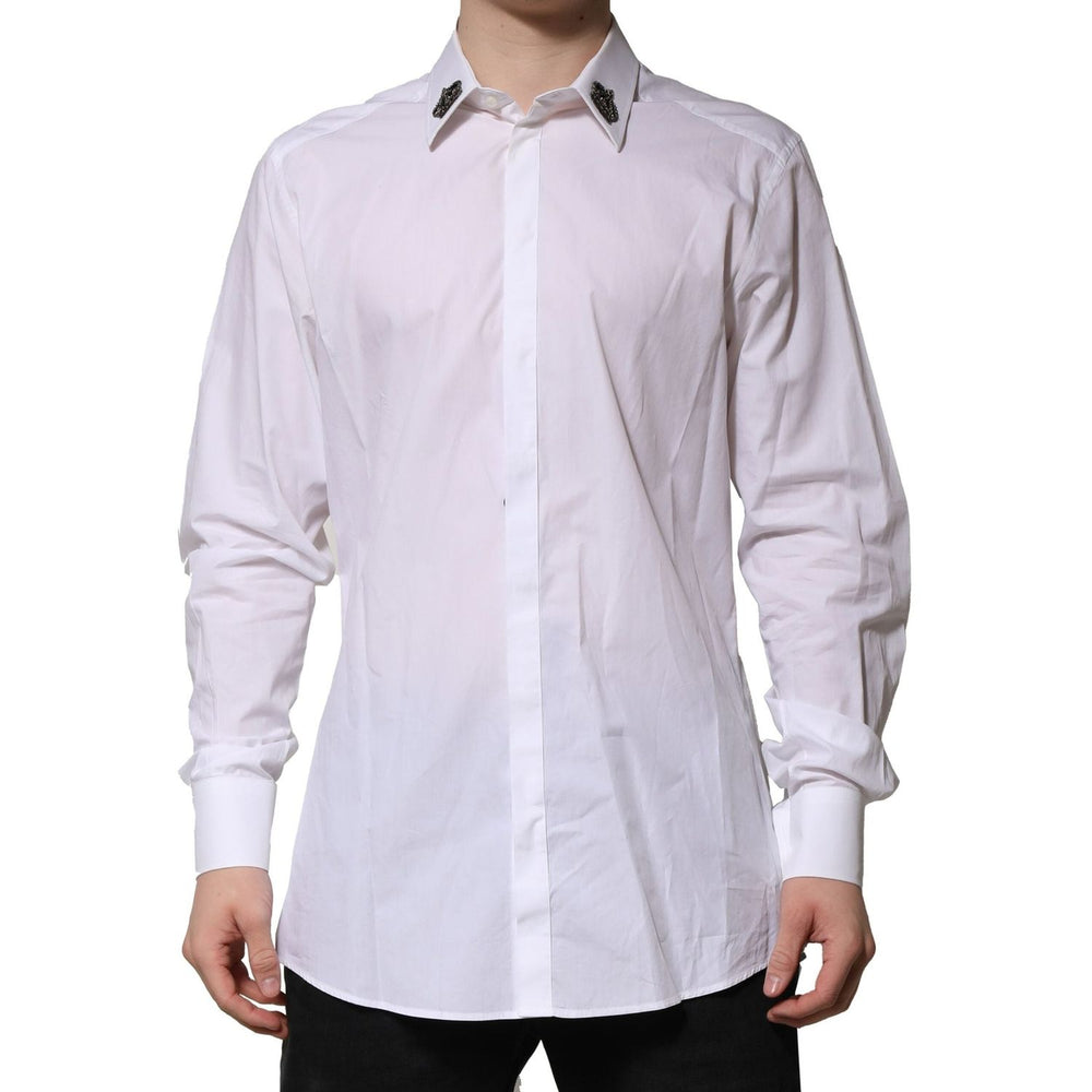 Dolce & Gabbana White Cotton Crown Collar GOLD Formal Shirt TSH91347-42