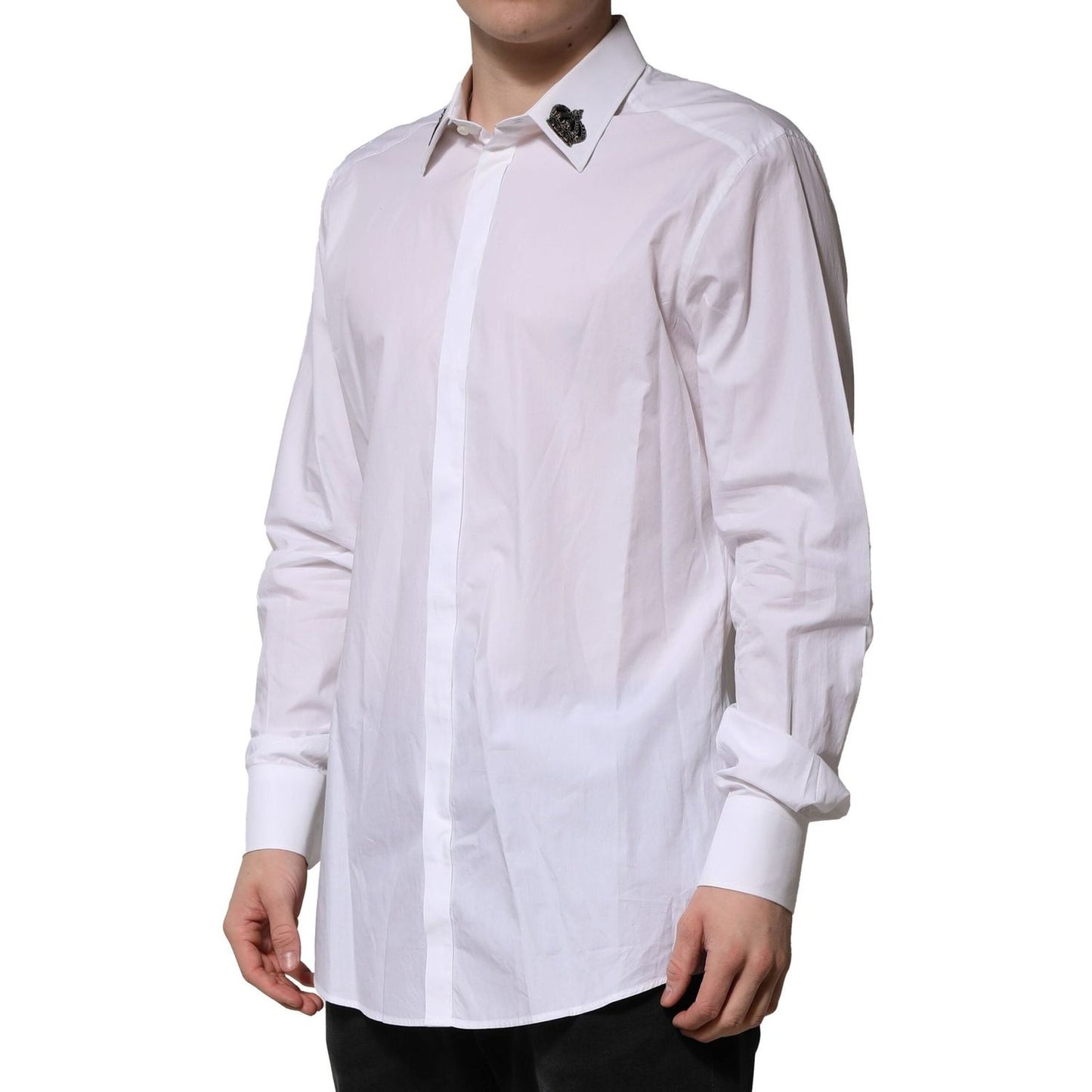 Dolce & Gabbana White Cotton Crown Collar GOLD Formal Shirt TSH91347-42