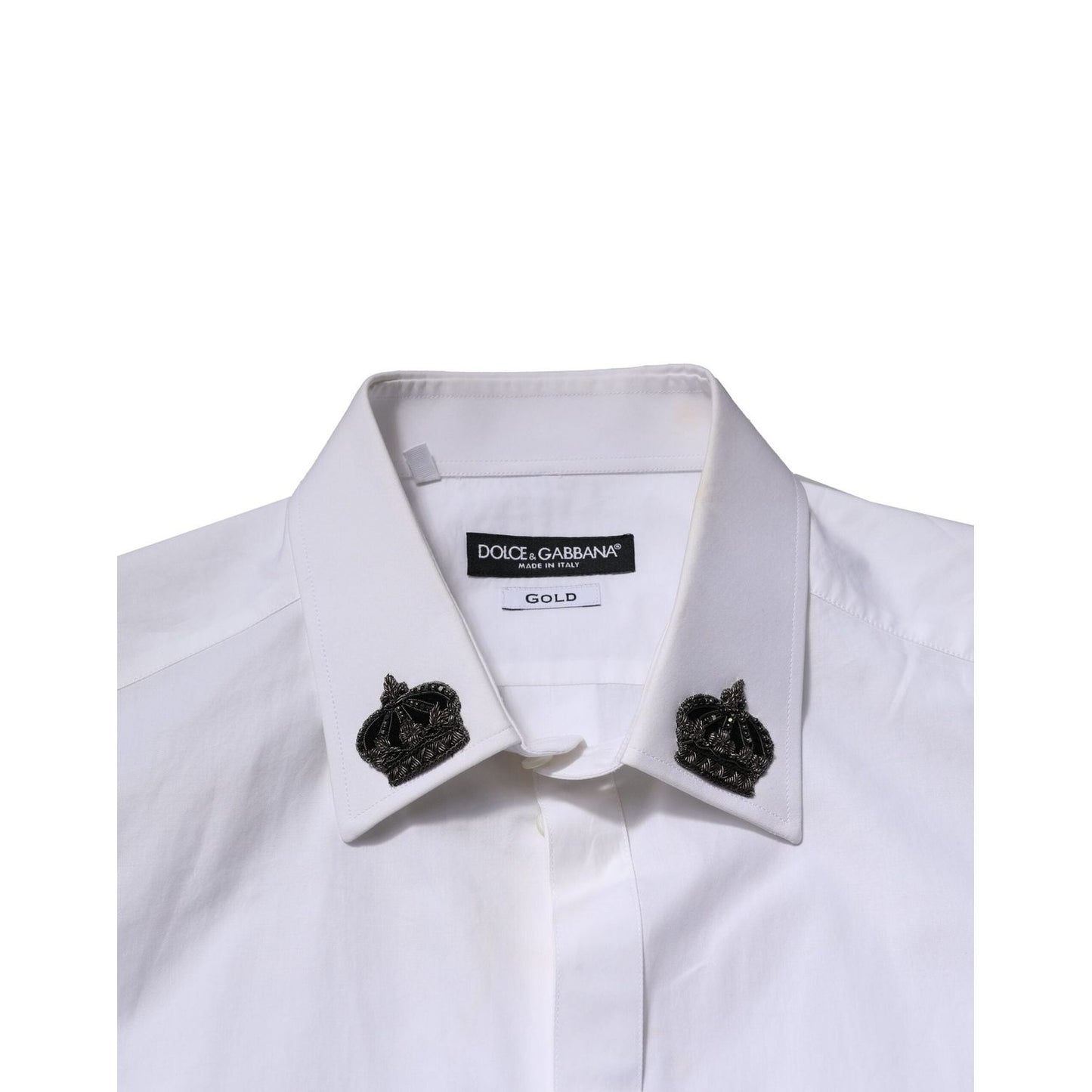Dolce & Gabbana White Cotton Crown Collar GOLD Formal Shirt TSH91347-42