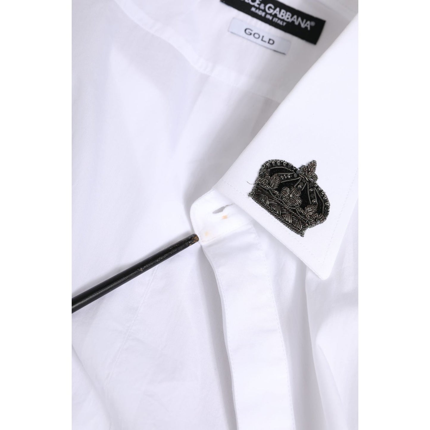 Dolce & Gabbana White Cotton Crown Collar GOLD Formal Shirt TSH91339-40