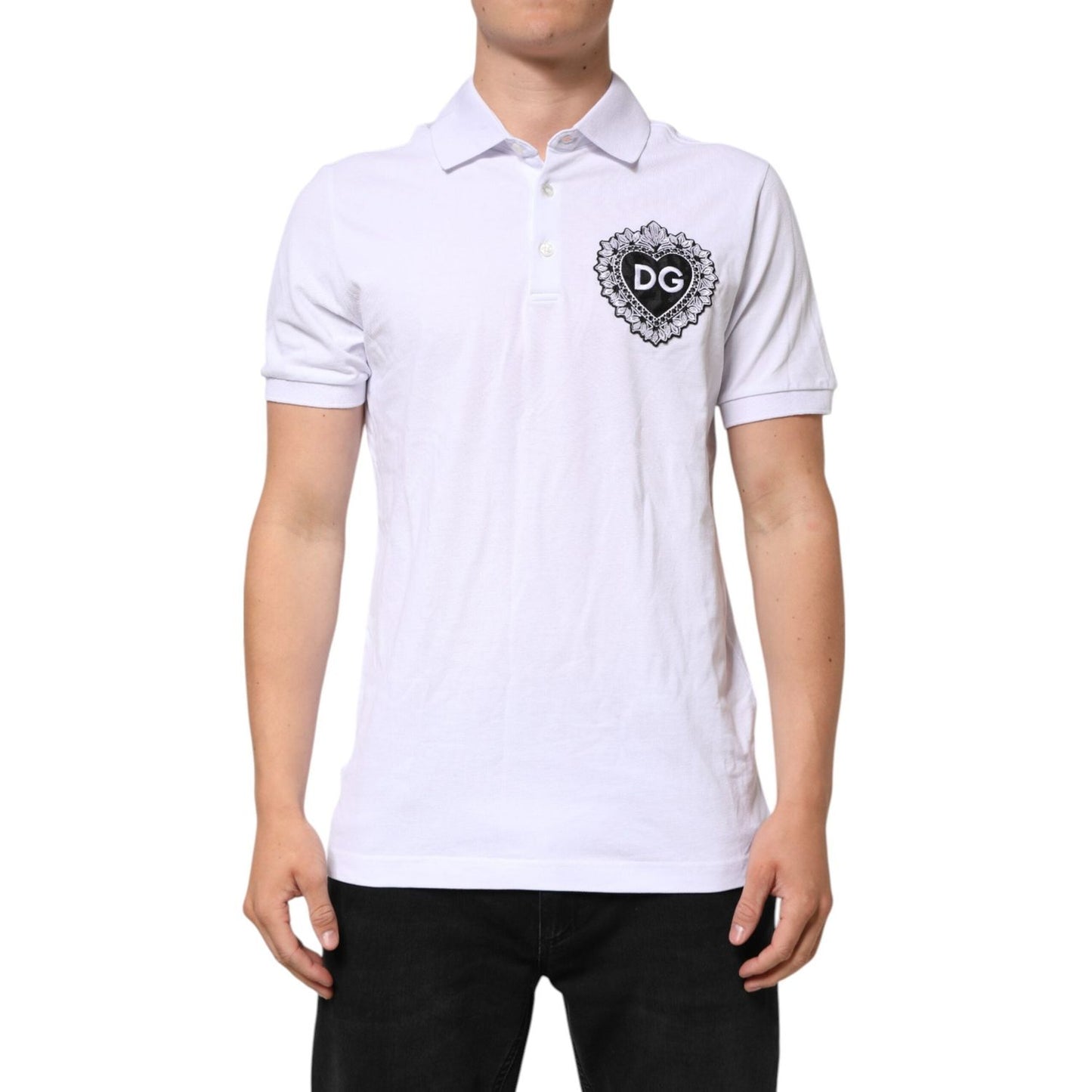 Dolce & Gabbana White Cotton DG Heart Logo Embroider T-shirt TSH90619-52