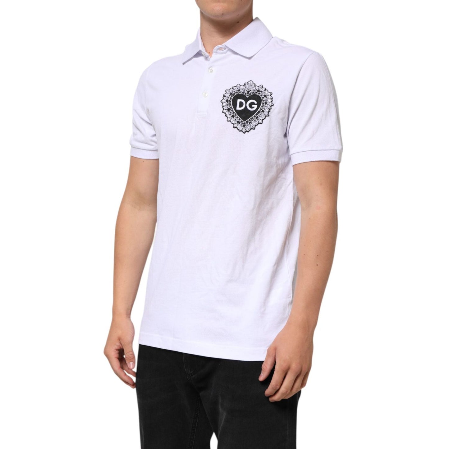 Dolce & Gabbana White Cotton DG Heart Logo Embroider T-shirt TSH90619-52