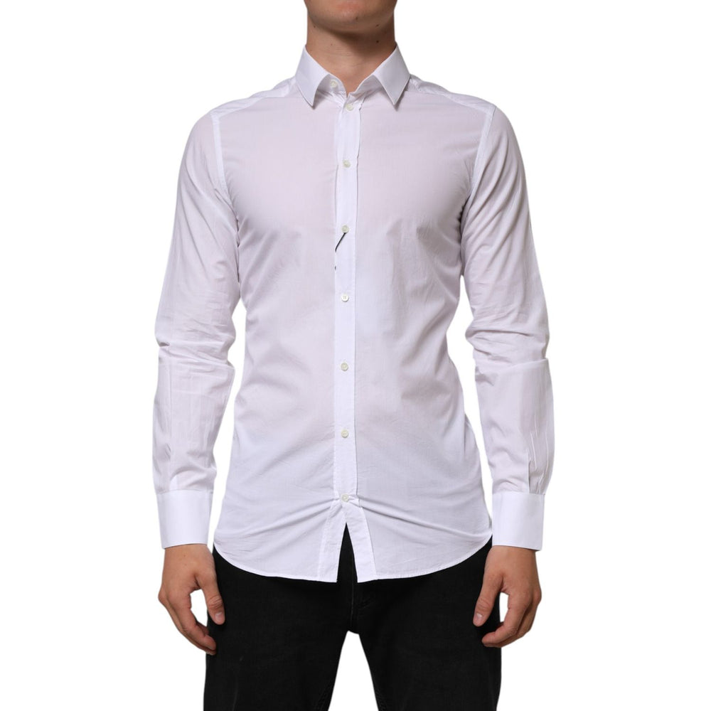 Dolce & Gabbana White Cotton GOLD Formal Men Longsleeves Shirt TSH90820-39