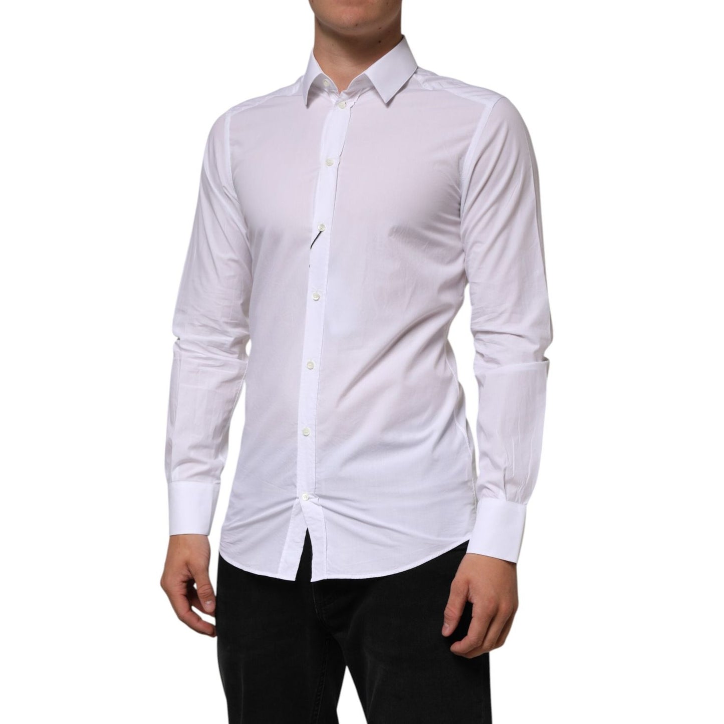 Dolce & Gabbana White Cotton GOLD Formal Men Longsleeves Shirt TSH90820-39