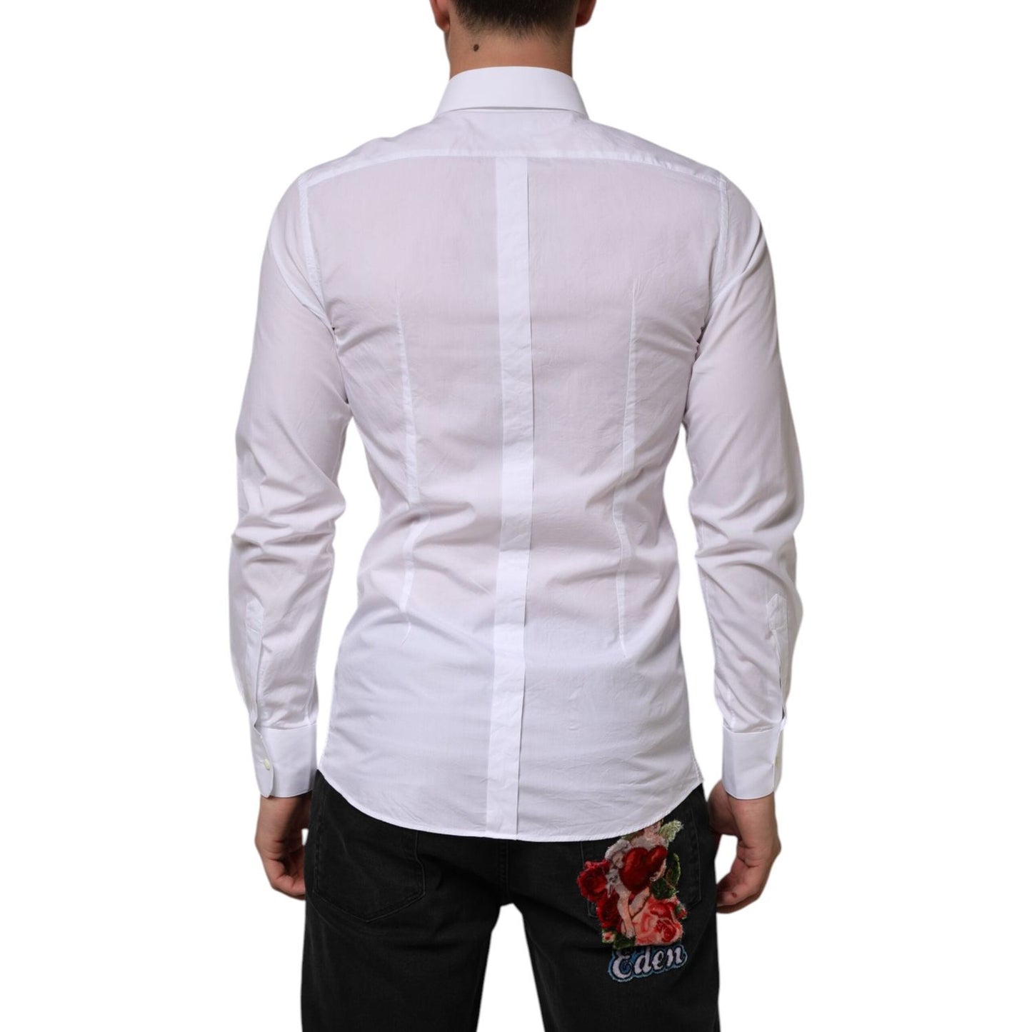 Dolce & Gabbana White Cotton GOLD Formal Men Longsleeves Shirt TSH90820-39