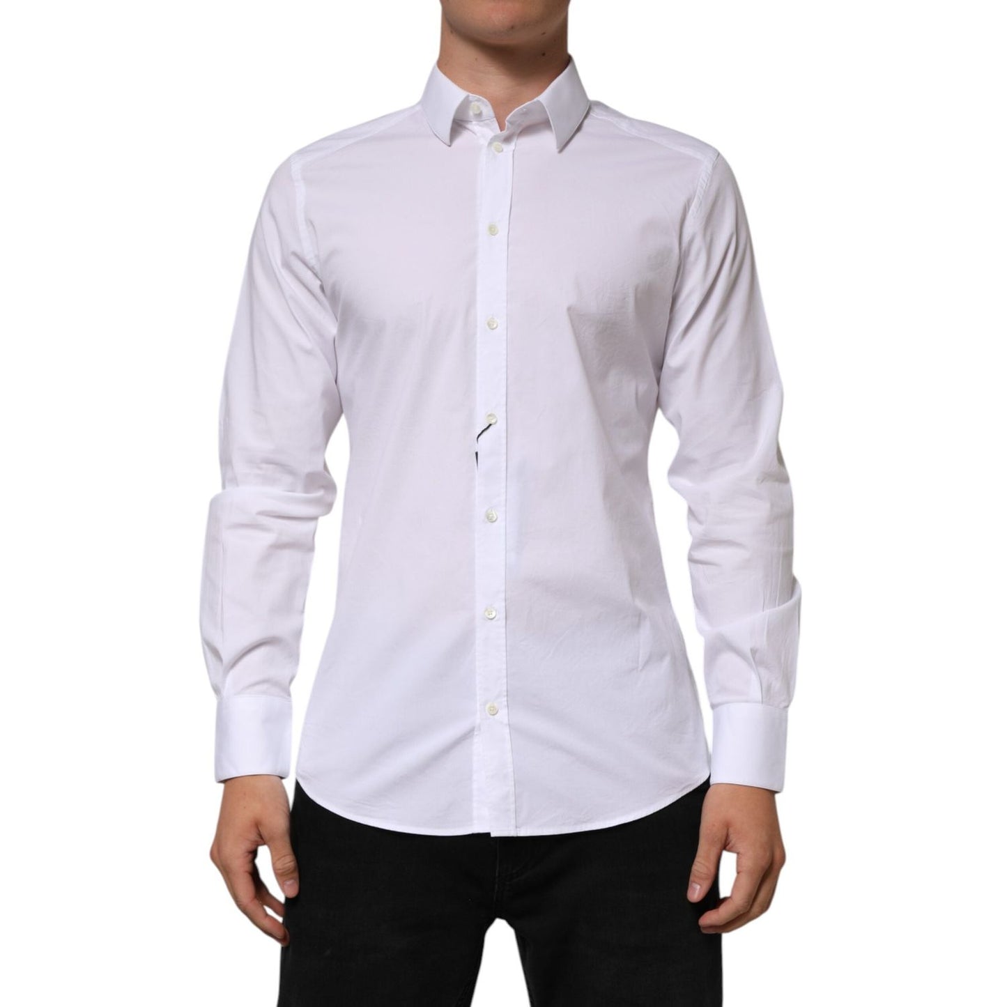 Dolce & Gabbana White Cotton GOLD Long Sleeves Formal Men Shirt TSH90814-40