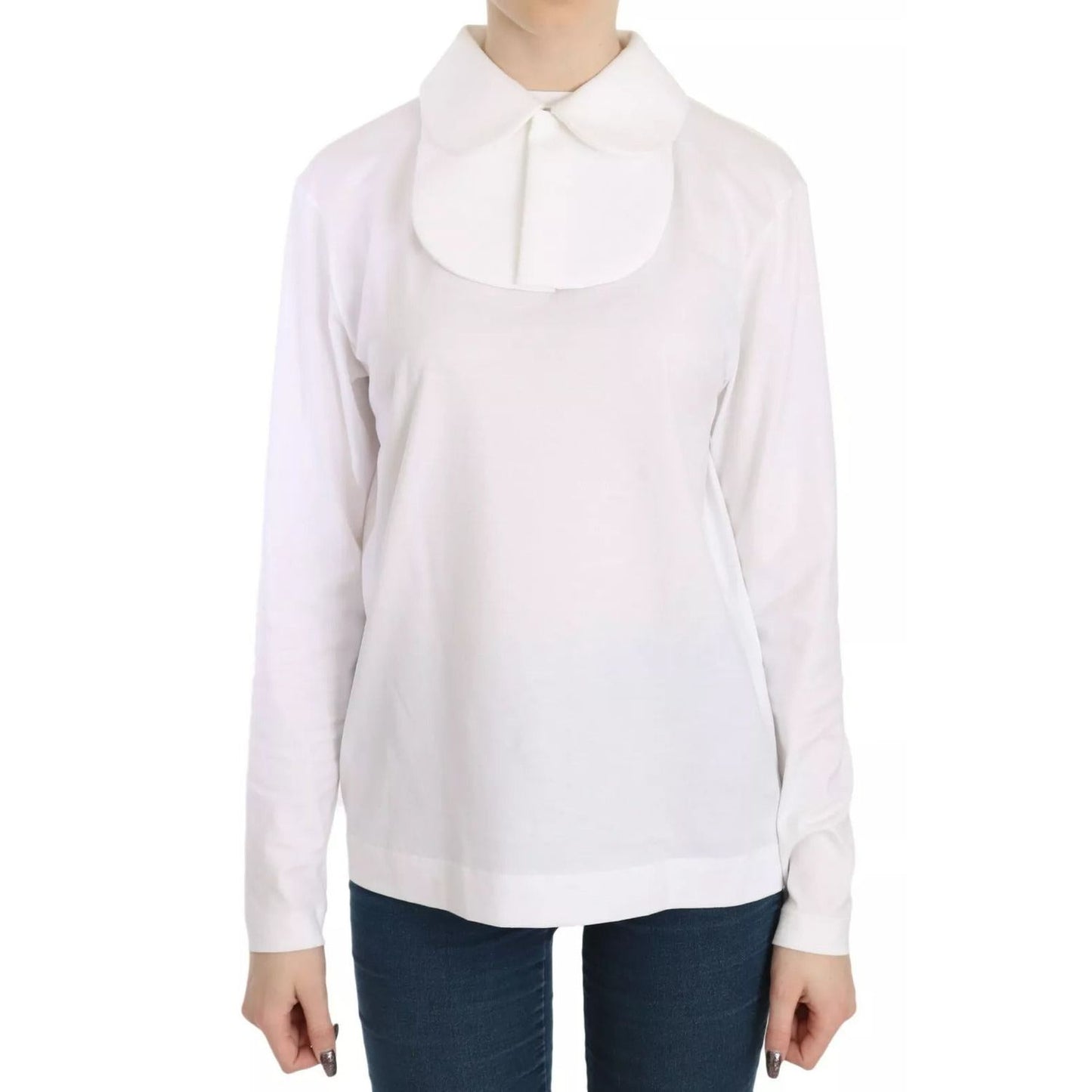 Dolce & Gabbana White Cotton Longsleeve Collared Blouse TSH3657-40