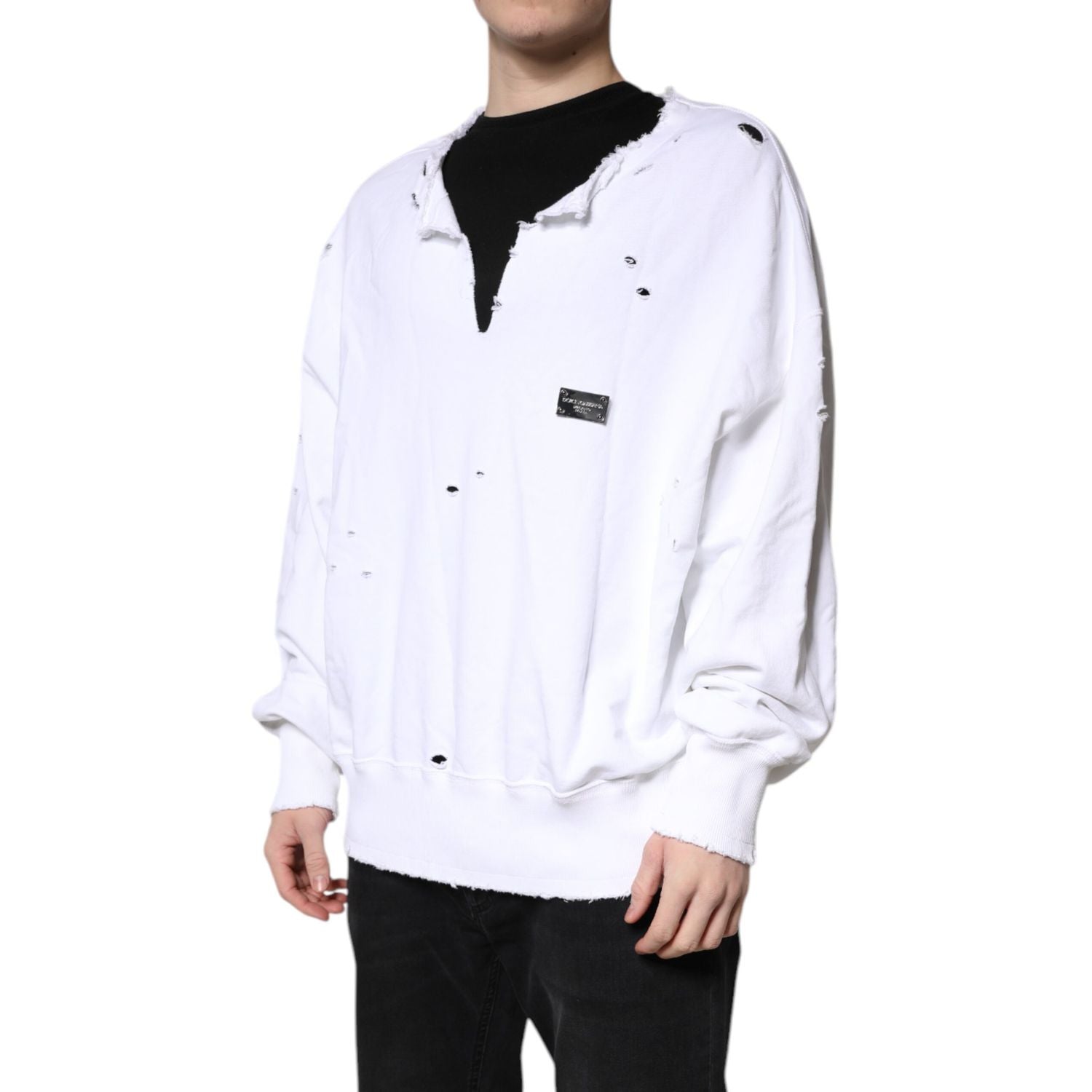 Dolce & Gabbana White Cotton Men Pullover Sweatshirt Sweater