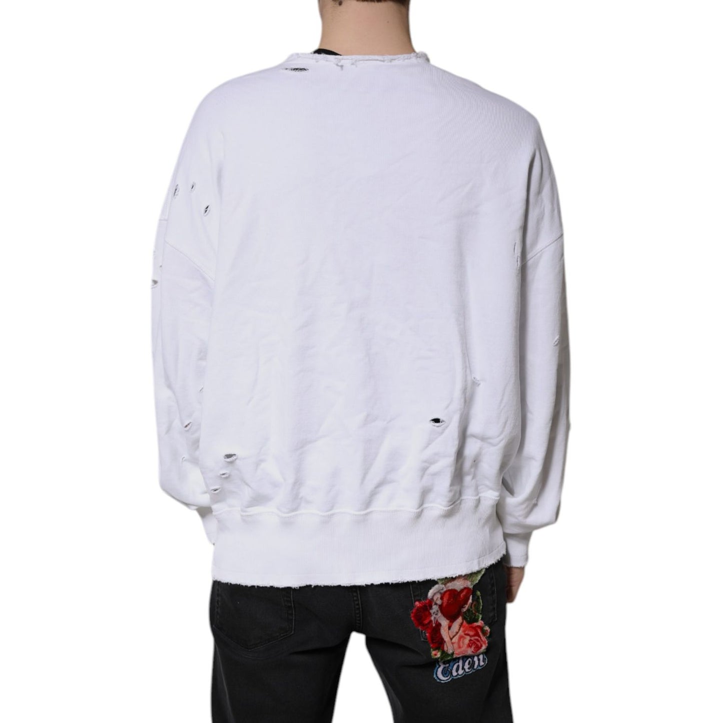 Dolce & Gabbana White Cotton Men Pullover Sweatshirt Sweater