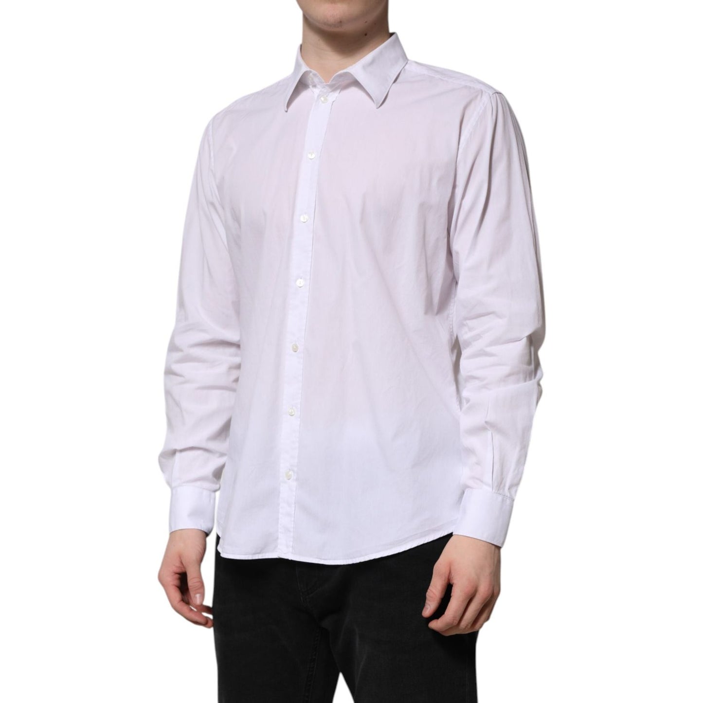 Dolce & Gabbana White Cotton STAFF Long Sleeves Forma Shirt TSH91344-40