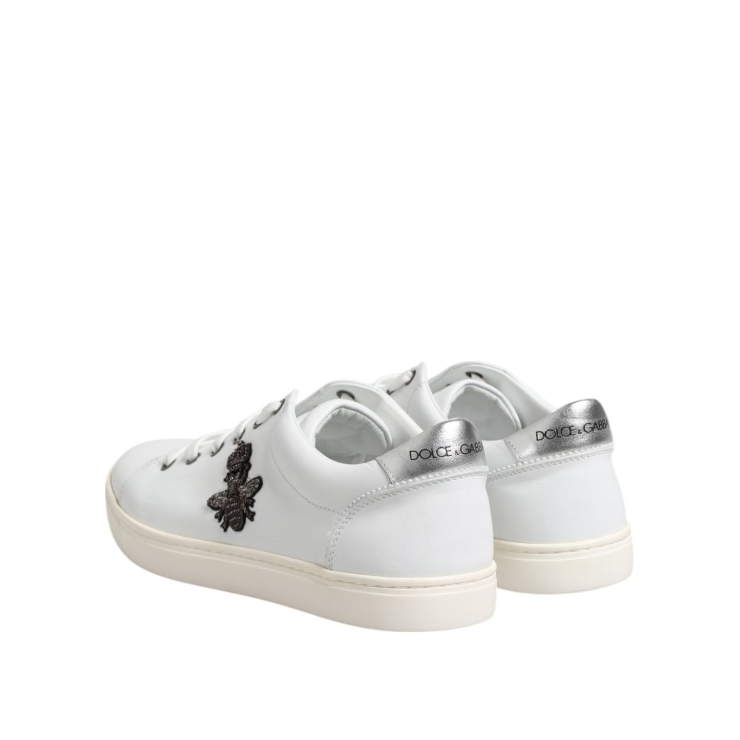 Dolce & Gabbana White Crown Bee Leather Low Top Sneakers Shoes MV7936-42