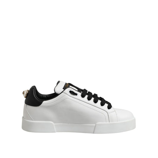 Dolce & Gabbana White Leather Portofino Lace Up Sneakers Shoes