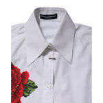 Dolce & Gabbana White Rose Embroidery Collared Shirt Top TSH90566-36