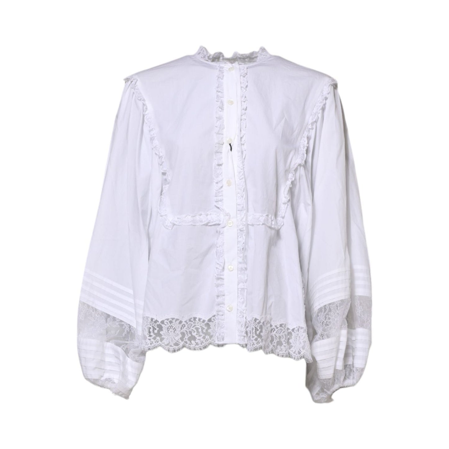 Dolce & Gabbana White Ruffled Lace Embellished Blouse Top TSH852028-38