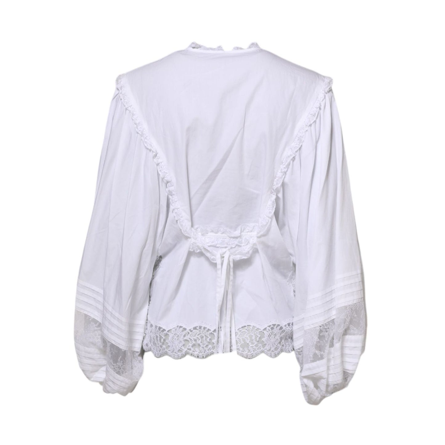 Dolce & Gabbana White Ruffled Lace Embellished Blouse Top TSH852028-38