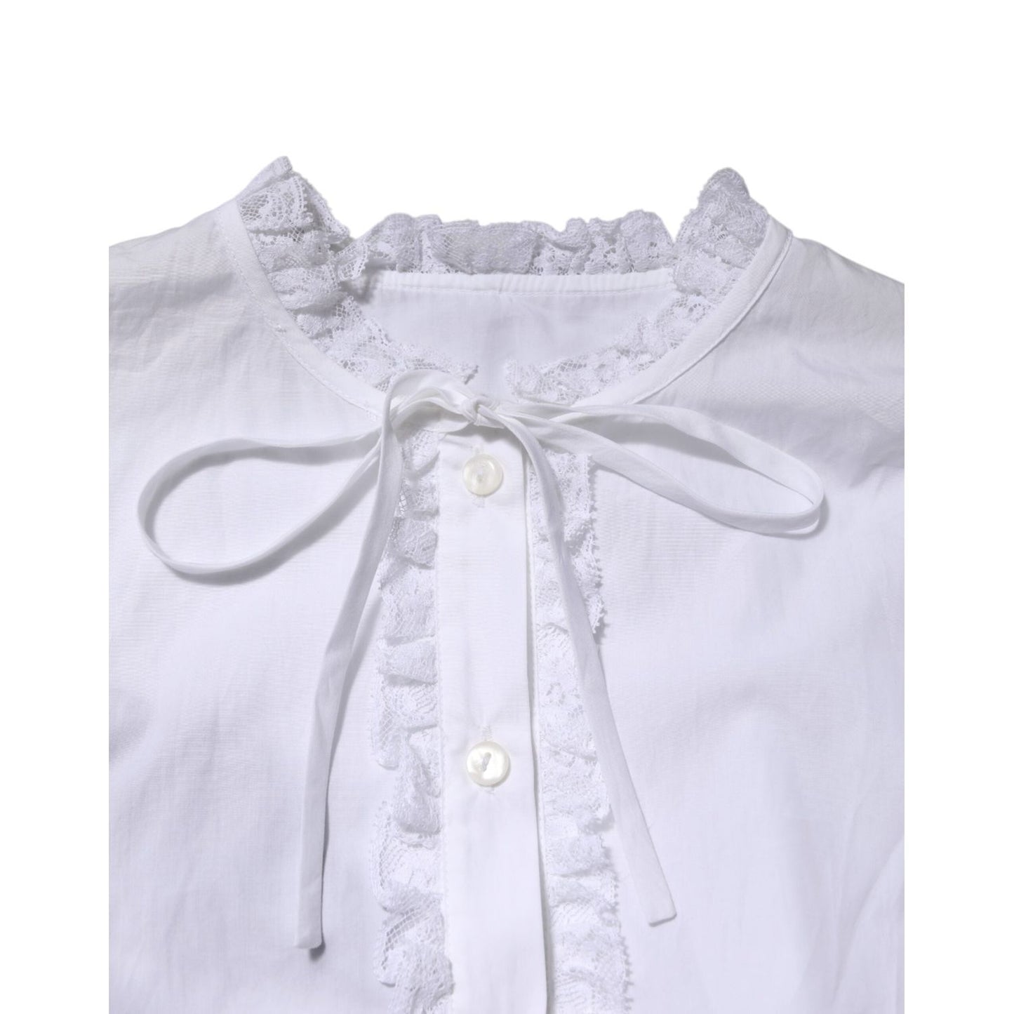 Dolce & Gabbana White Ruffled Lace Embellished Blouse Top TSH852028-38
