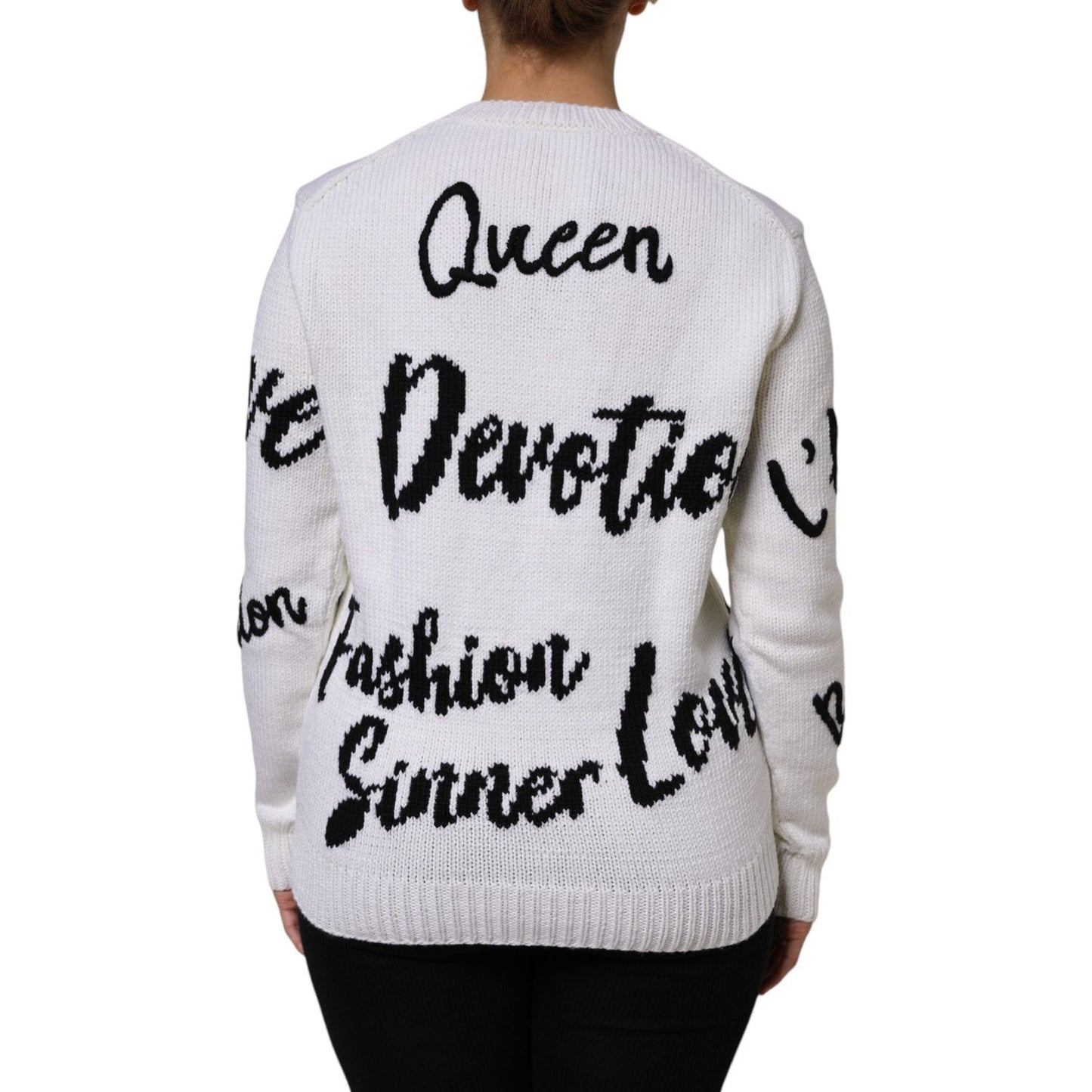 Dolce & Gabbana White Wool Knit Crew Neck Pullover Sweater TSH87546-36