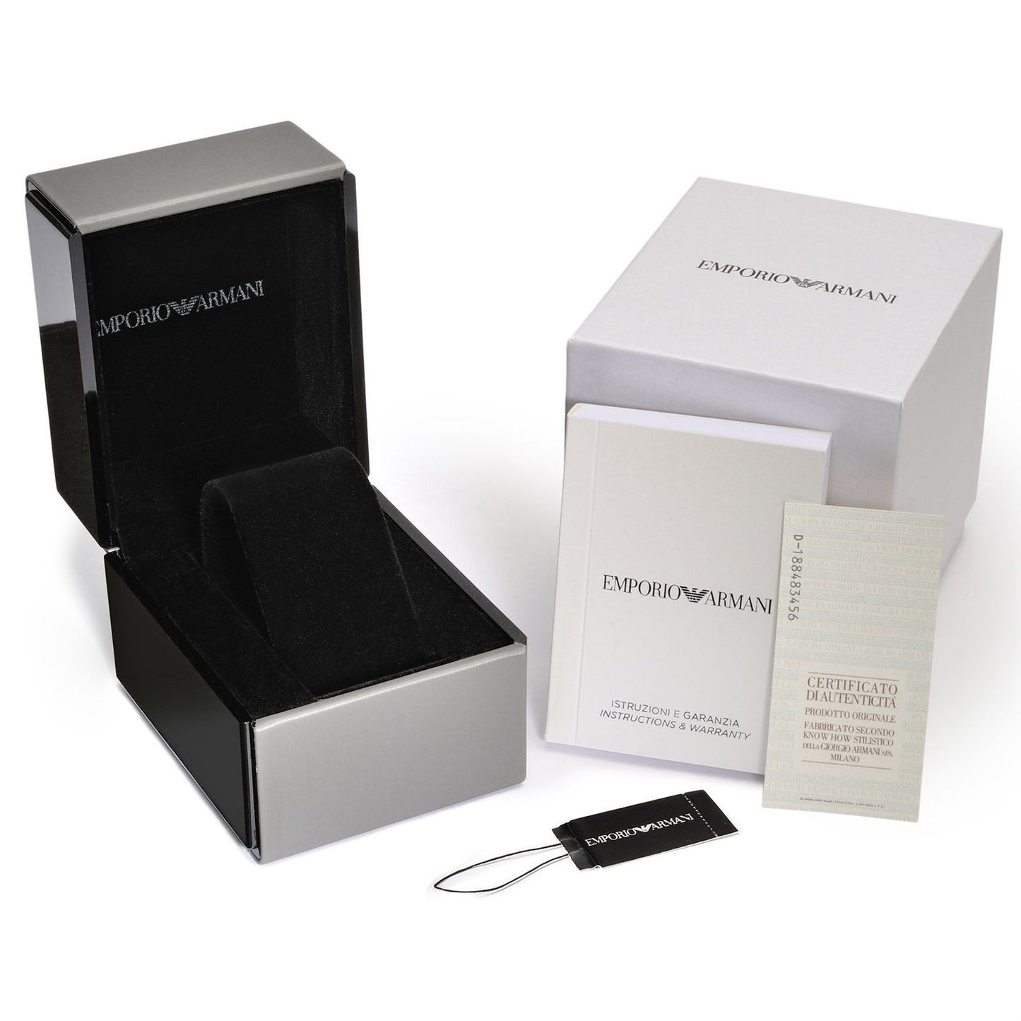 EMPORIO ARMANI WATCHES Mod. AR11631 packaging including official box and warranty card for lady's 32mm wristwatch.