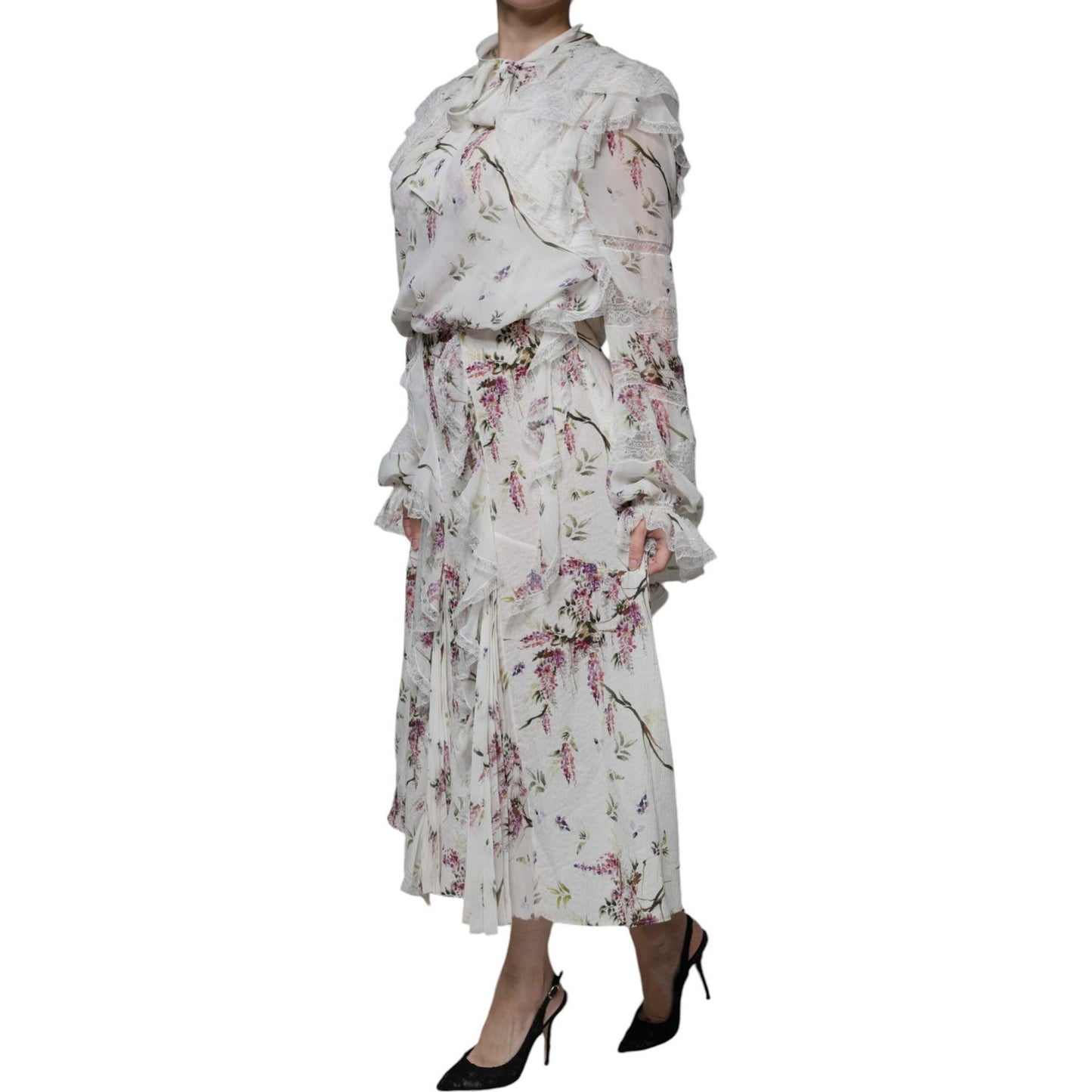 Ermanno Scervino White Floral Ruffles Lace Long Sleeves Maxi Dress DR81490-44