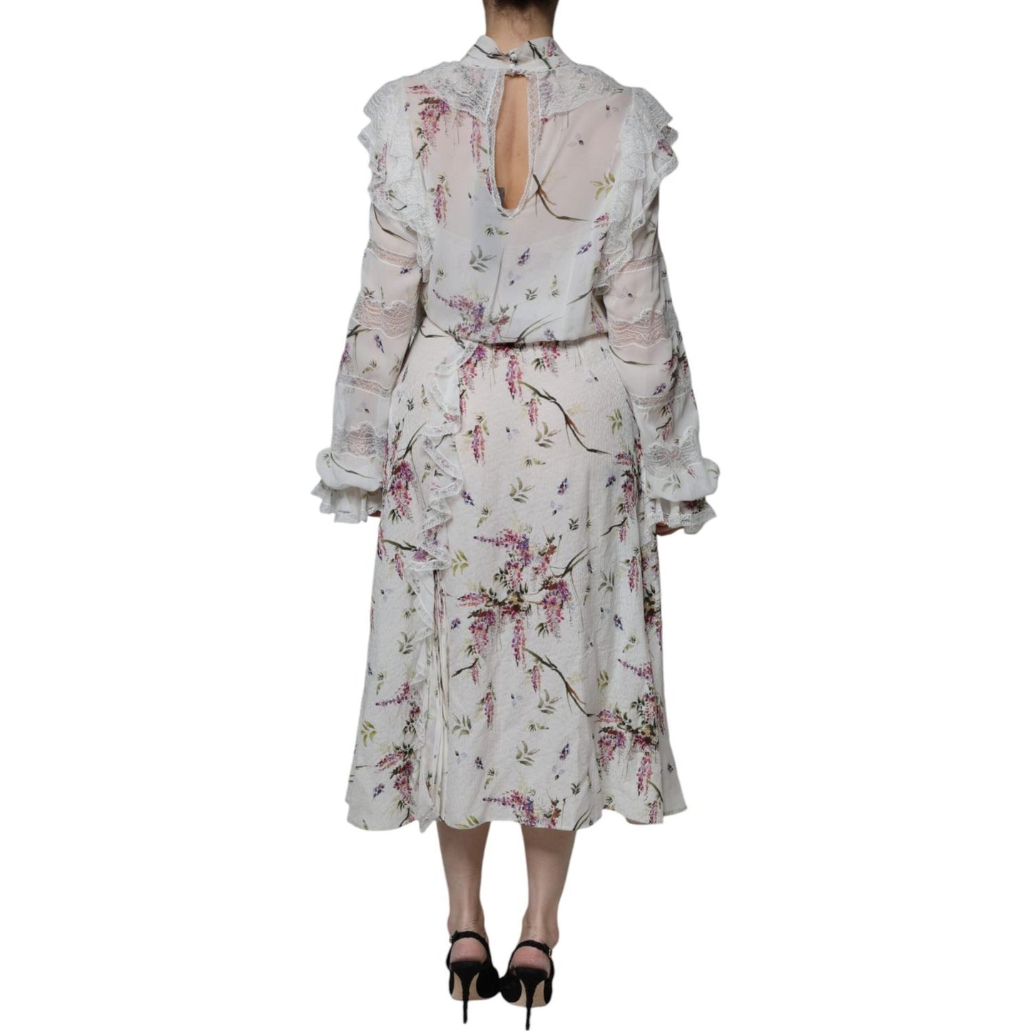 Ermanno Scervino White Floral Ruffles Lace Long Sleeves Maxi Dress DR81490-44