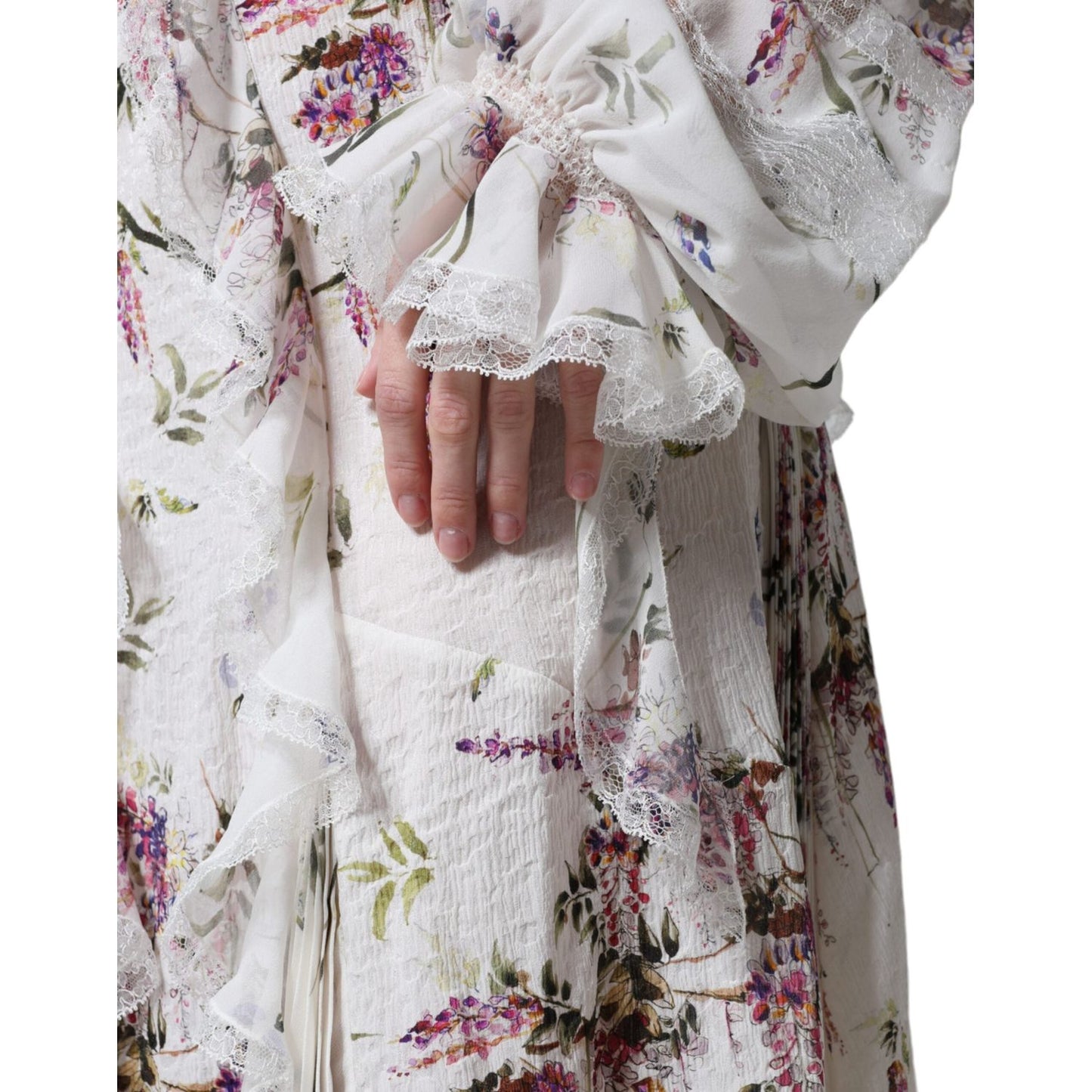 Ermanno Scervino White Floral Ruffles Lace Long Sleeves Maxi Dress DR81490-44