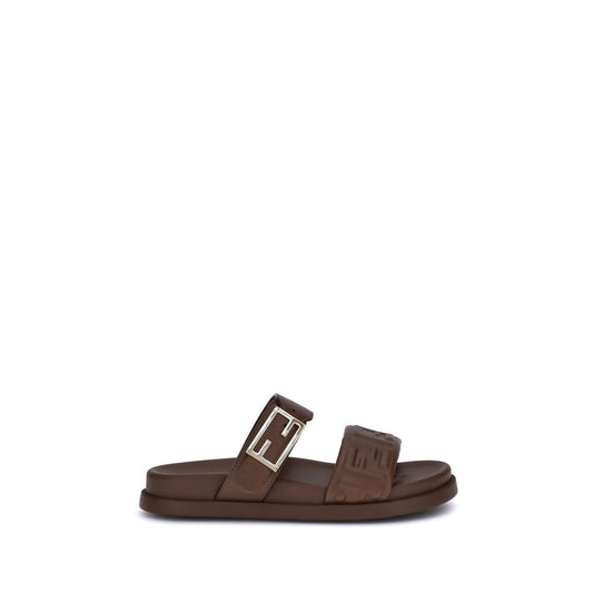 Fendi Brown Calf Leather Bos Taurus Flat Sandals