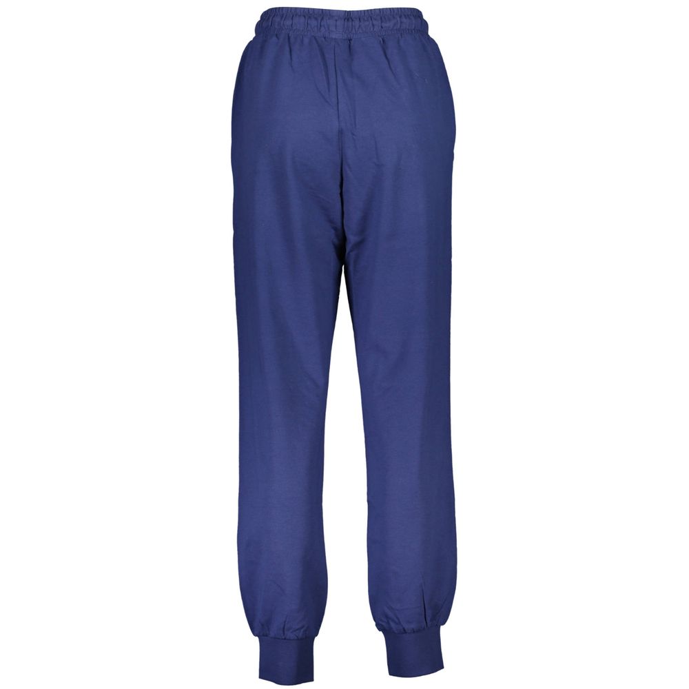 Fila Blue Cotton Pant with elastic waistband and ankle cuffs, featuring 2 pockets and a logo print, ideal sports trousers.