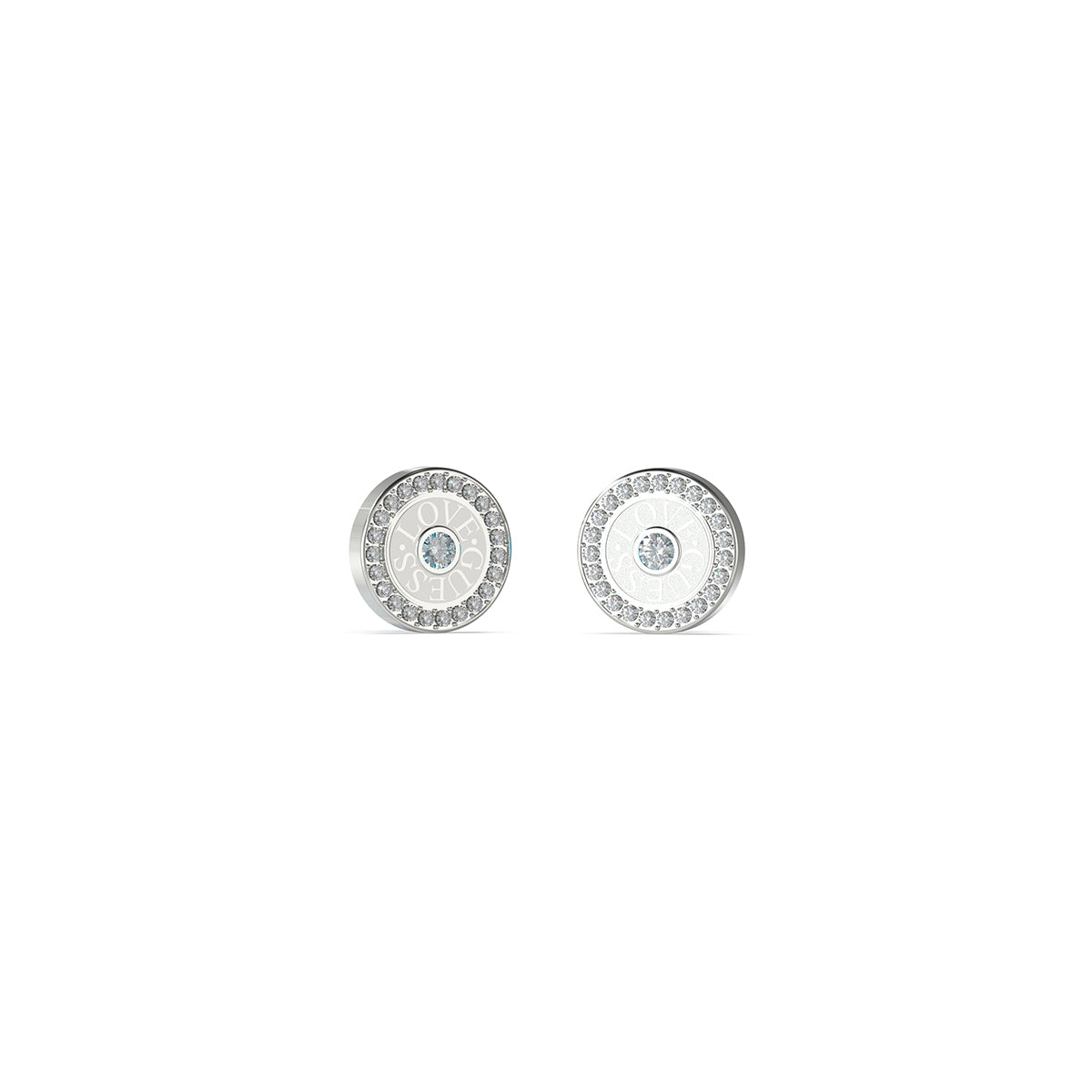 Alt Tag: GUESS JEWELS JEWELRY Mod. JUBE04081JWRHT-U stylish silver stud earrings with sparkling accents