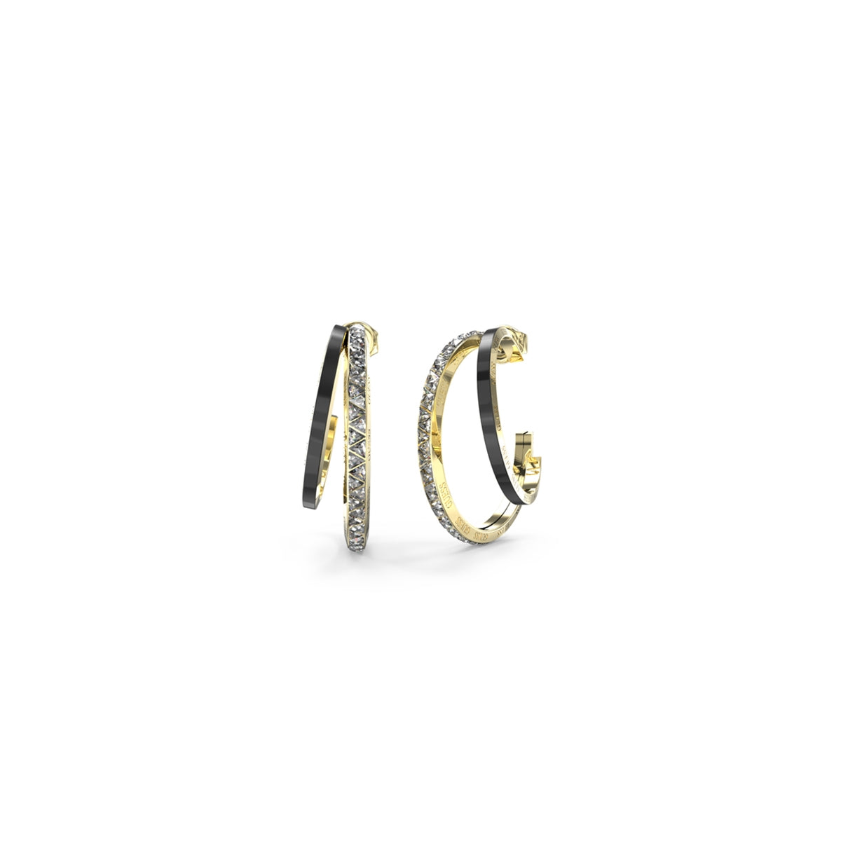 GUESS JEWELS JEWELRY Mod. JUBE04569JWYGBKT-U gold and black hoop earrings