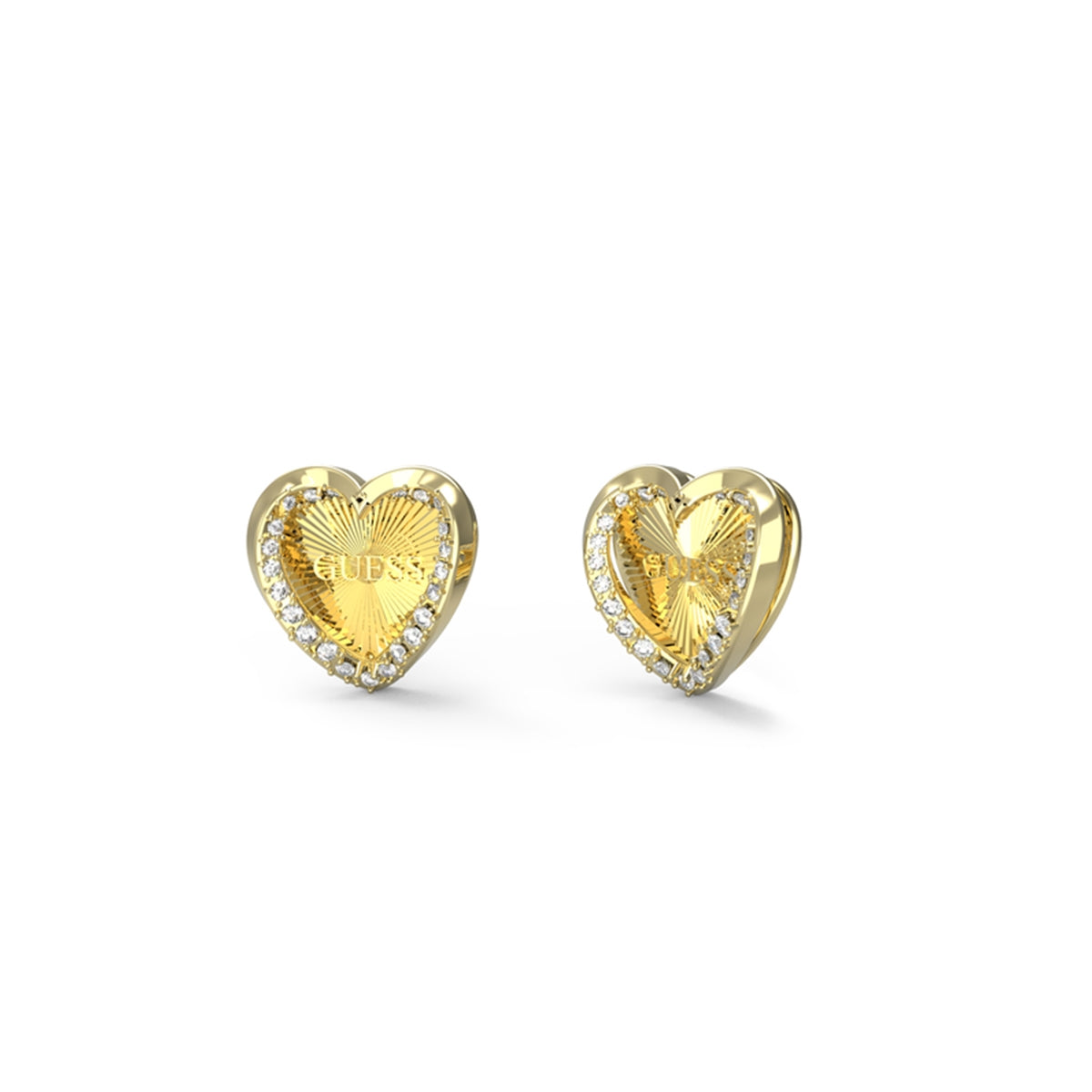 GUESS JEWELS JEWELRY Mod. JUBE04609JWYGT-U gold heart earrings with diamond accents