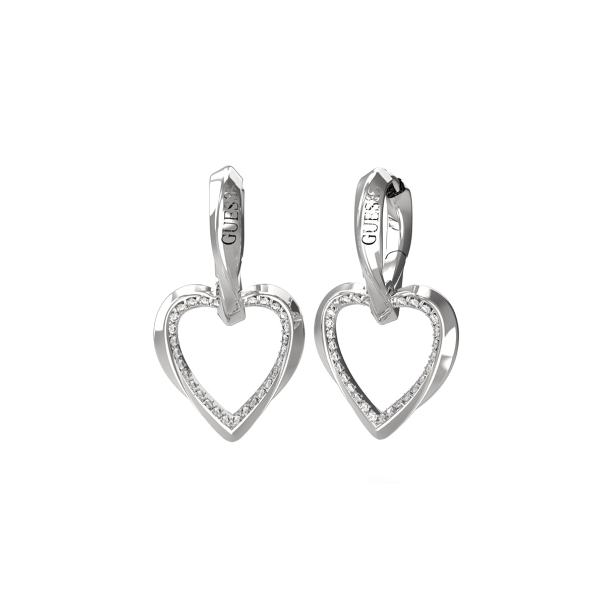 Heart-shaped earrings from GUESS JEWELS JEWELRY Mod. JUBE04617JWRHT-U with silver finish and logo detail.
