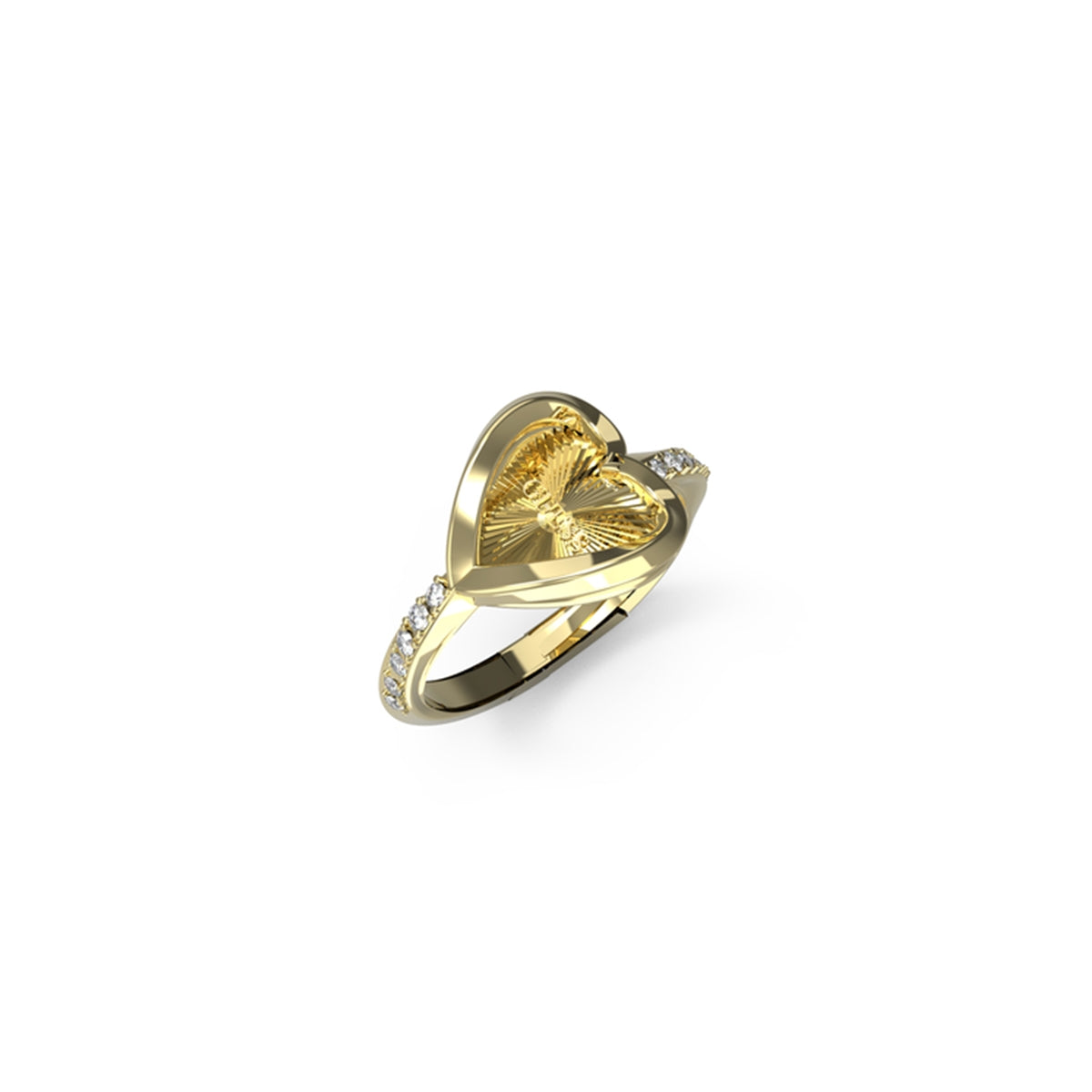 Heart-shaped GUESS JEWELS JEWELRY Mod. JUBR04614JWYG52 gold ring with diamond accents.