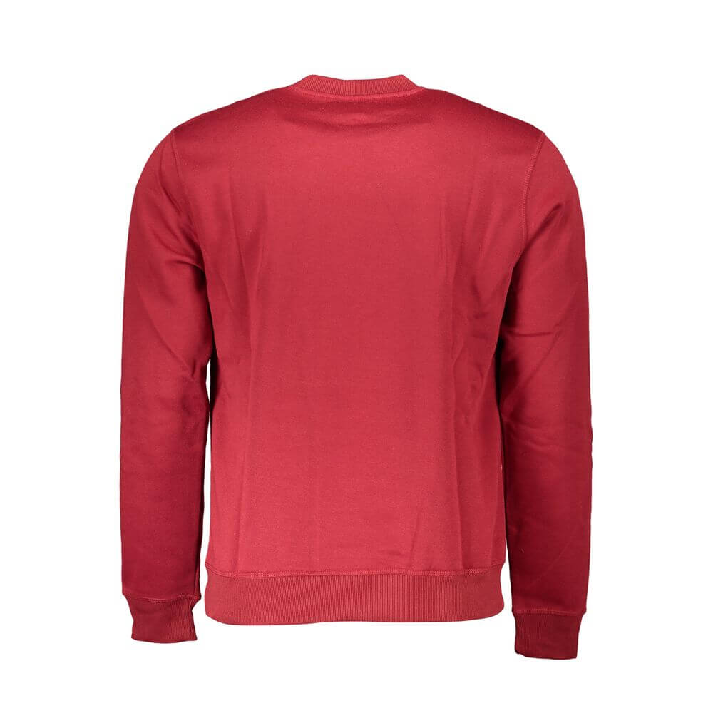 Back view of Gianmarco Venturi Red Cotton Sweatshirt with long sleeves and crew neck, featuring embroidery and logo.